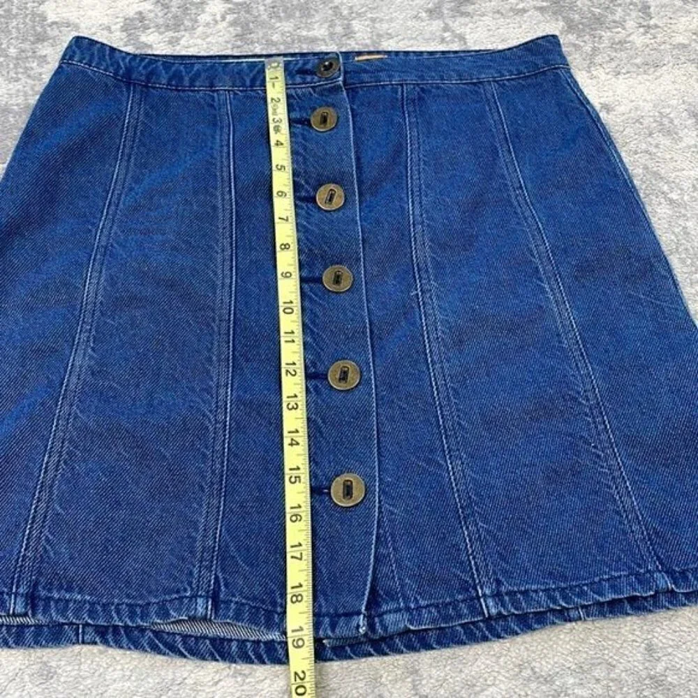 Pilcro and the Letterpress Denim Jean Button Front Skirt Seamed Panels A Line 10